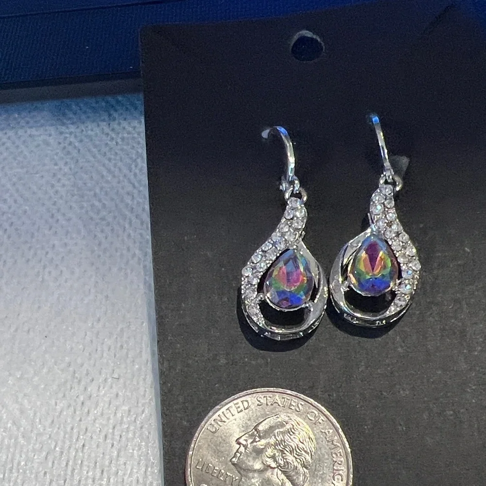 Dazzling Silver and Iridescent Teardrop Earrings